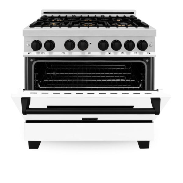 ZLINE Autograph Edition 36 in. 4.6 cu. ft. Dual Fuel Range with Gas Stove and Electric Oven in Stainless Steel with White Matte Door and Matte Black Accents (RAZ-WM-36-MB) - Image 4