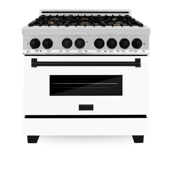 ZLINE Autograph Edition 36 in. 4.6 cu. ft. Dual Fuel Range with Gas Stove and Electric Oven in Stainless Steel with White Matte Door and Matte Black Accents (RAZ-WM-36-MB) - Image 5