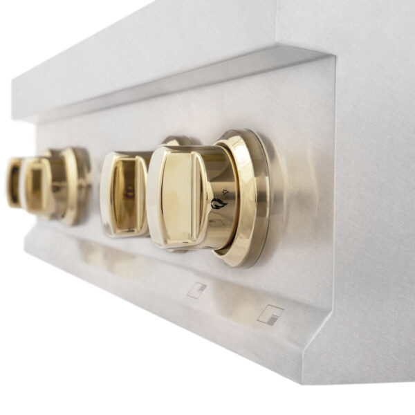ZLINE Autograph Edition 30 in. Porcelain Rangetop with 4 Gas Burners in DuraSnow Stainless Steel with Polished Gold Accents (RTSZ-30-G) - Image 9