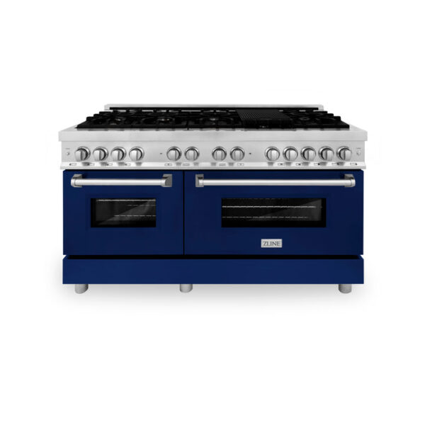 ZLINE 60 in. 7.4 cu. ft. Dual Fuel Range with Gas Stove and Electric Oven in Stainless Steel with Blue Gloss Door (RA-BG-60) - Image 5