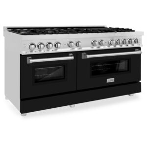 ZLINE 60 in. 7.4 cu. ft. Dual Fuel Range with Gas Stove and Electric Oven in Fingerprint Resistant Stainless Steel with Black Matte Door (RAS-BLM-60)