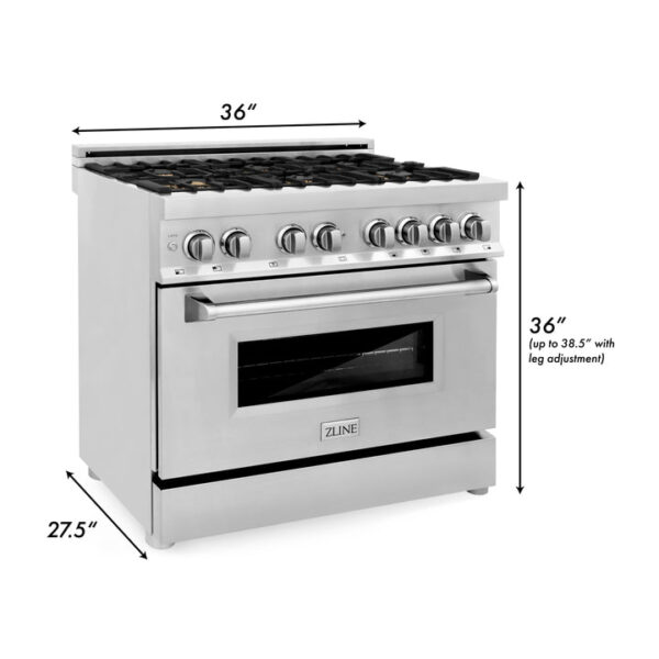 ZLINE 36 in. Dual Fuel Range with Gas Stove and Electric Oven in Stainless Steel with Brass Burners (RA-BR-36) - Image 2