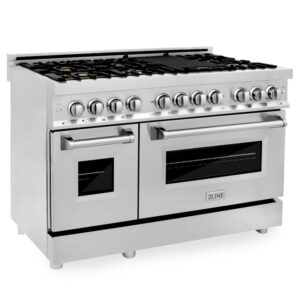 ZLINE 48 in. Fingerprint Resistant Stainless Steel 6.0 cu.ft. 7 Gas Burner/Electric Oven Range with Brass Burners (RAS-SN-BR-48)