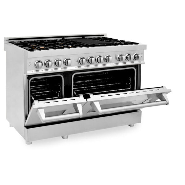 ZLINE 48 in. Fingerprint Resistant Stainless Steel 6.0 cu.ft. 7 Gas Burner/Electric Oven Range with Brass Burners (RAS-SN-BR-48) - Image 4