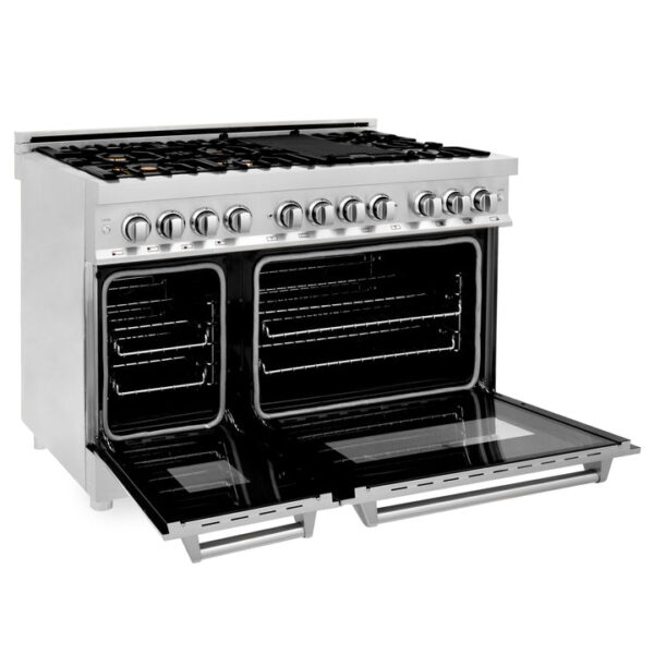 ZLINE 48 in. Fingerprint Resistant Stainless Steel 6.0 cu.ft. 7 Gas Burner/Electric Oven Range with Brass Burners (RAS-SN-BR-48) - Image 3