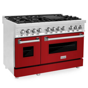 ZLINE 48 in. Fingerprint Resistant Stainless Steel 6.0 cu.ft. 7 Gas Burner/Electric Oven Range with Red Gloss Door (RAS-RG-48)