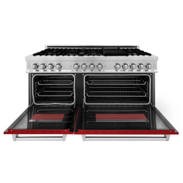 ZLINE 60 in. 7.4 cu. ft. Dual Fuel Range with Gas Stove and Electric Oven in Fingerprint Resistant Stainless Steel with Red Gloss Door (RAS-RG-60) - Image 16