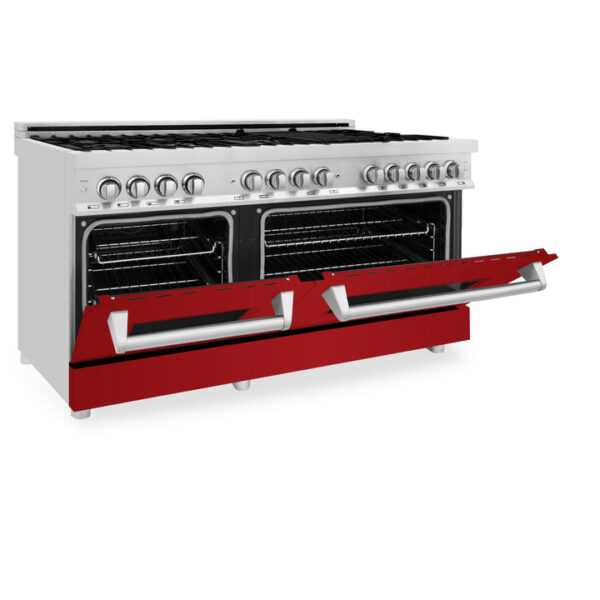 ZLINE 60 in. 7.4 cu. ft. Dual Fuel Range with Gas Stove and Electric Oven in Fingerprint Resistant Stainless Steel with Red Matte Door (RAS-RM-60) - Image 12