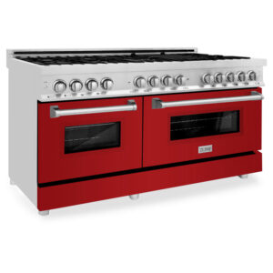 ZLINE 60 in. 7.4 cu. ft. Dual Fuel Range with Gas Stove and Electric Oven in Fingerprint Resistant Stainless Steel with Red Gloss Door (RAS-RG-60)