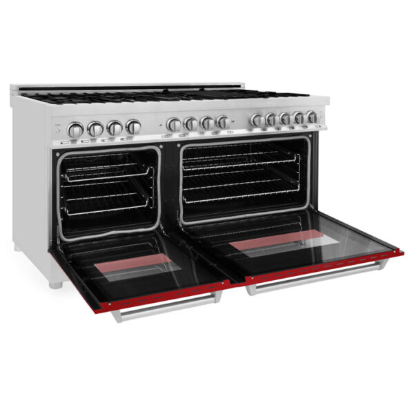 ZLINE 60 in. 7.4 cu. ft. Dual Fuel Range with Gas Stove and Electric Oven in Fingerprint Resistant Stainless Steel with Red Gloss Door (RAS-RG-60) - Image 14