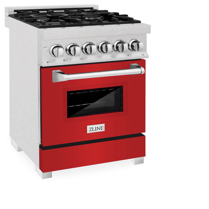 ZLINE 24 in. Professional Dual Fuel Range in Fingerprint Resistant Stainless Steel with Red Matte Door (RAS-RM-24) - Image 3
