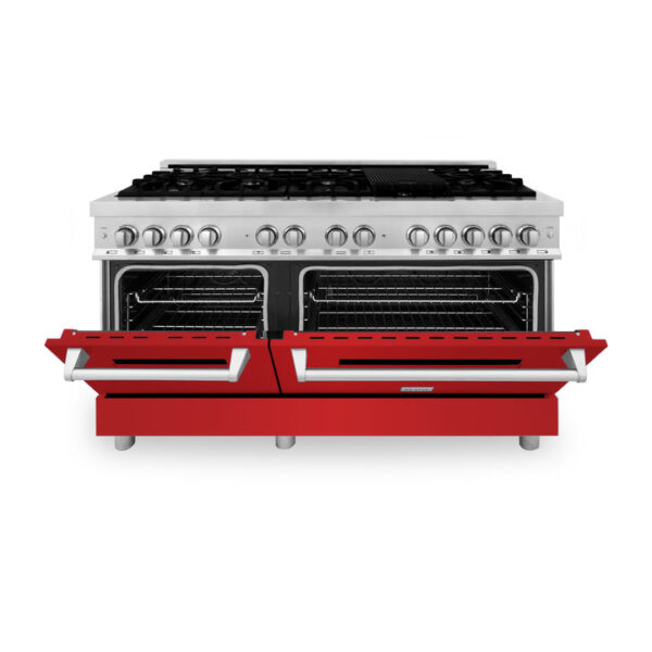 ZLINE 60 in. 7.4 cu. ft. Dual Fuel Range with Gas Stove and Electric Oven in Fingerprint Resistant Stainless Steel with Red Matte Door (RAS-RM-60) - Image 5