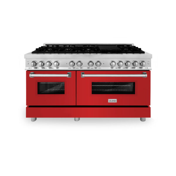 ZLINE 60 in. 7.4 cu. ft. Dual Fuel Range with Gas Stove and Electric Oven in Fingerprint Resistant Stainless Steel with Red Matte Door (RAS-RM-60) - Image 4