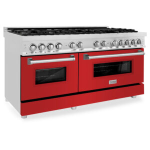 ZLINE 60 in. 7.4 cu. ft. Dual Fuel Range with Gas Stove and Electric Oven in Fingerprint Resistant Stainless Steel with Red Matte Door (RAS-RM-60)