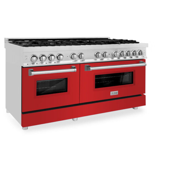 ZLINE 60 in. 7.4 cu. ft. Dual Fuel Range with Gas Stove and Electric Oven in Fingerprint Resistant Stainless Steel with Red Matte Door (RAS-RM-60) - Image 6