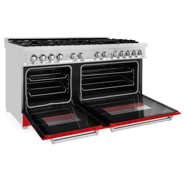 ZLINE 60 in. 7.4 cu. ft. Dual Fuel Range with Gas Stove and Electric Oven in Fingerprint Resistant Stainless Steel with Red Matte Door (RAS-RM-60) - Image 9