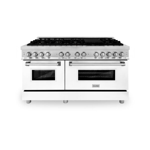 ZLINE 60 in. 7.4 cu. ft. Dual Fuel Range with Gas Stove and Electric Oven in Stainless Steel with White Matte Door (RA-WM-60) - Image 9