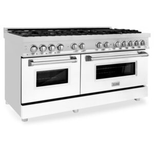 ZLINE 60 in. 7.4 cu. ft. Dual Fuel Range with Gas Stove and Electric Oven in Fingerprint Resistant Stainless Steel with White Matte Door (RAS-WM-60)