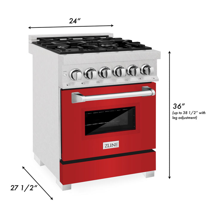 ZLINE 24 in. Professional Dual Fuel Range in Fingerprint Resistant Stainless Steel with Red Matte Door (RAS-RM-24) - Image 2