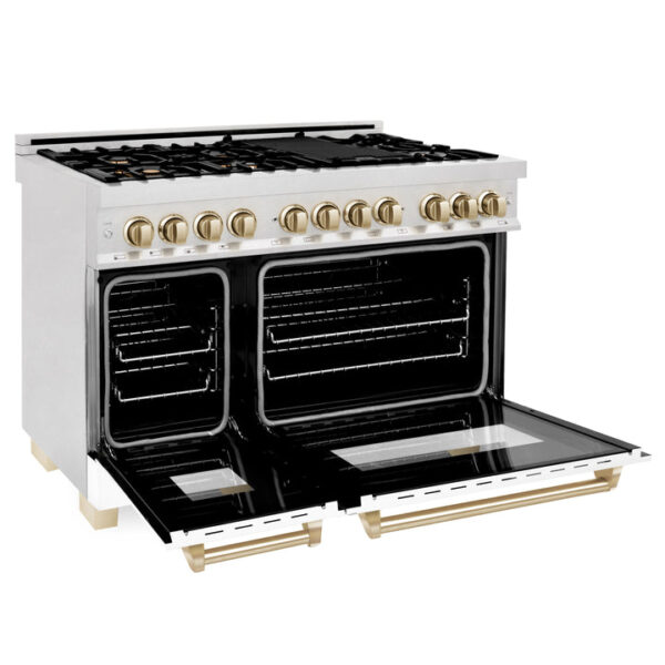 ZLINE Autograph Edition 48 in. 6.0 cu. ft. Dual Fuel Range with Gas Stove and Electric Oven in Stainless Steel with White Matte Door and Champagne Bronze Accents (RAZ-WM-48-CB) - Image 8