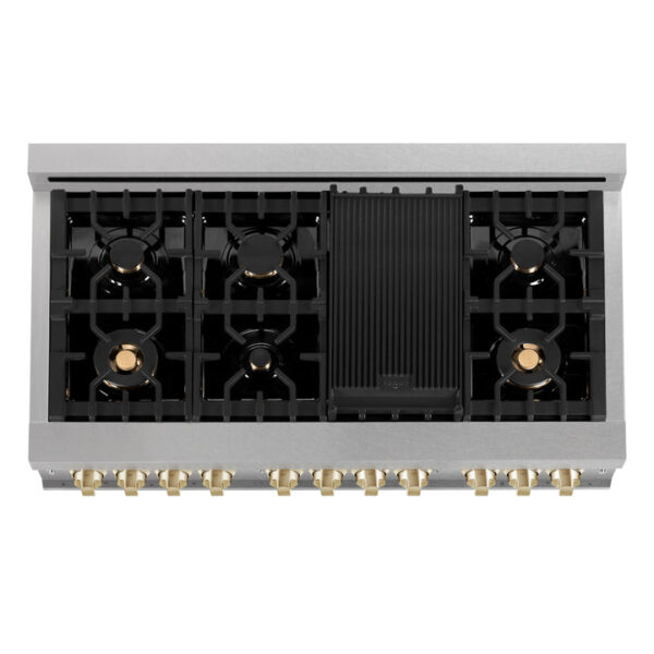 ZLINE Autograph Edition 48 in. 6.0 cu. ft. Dual Fuel Range with Gas Stove and Electric Oven in Stainless Steel with White Matte Door and Champagne Bronze Accents (RAZ-WM-48-CB) - Image 6