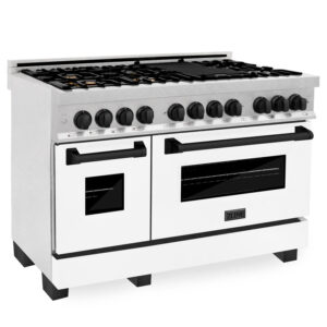 ZLINE Autograph Edition 48 in. 6.0 cu. ft. Dual Fuel Range with Gas Stove and Electric Oven in DuraSnow Stainless Steel with Matte Black Accents (RASZ-SN-48-MB)