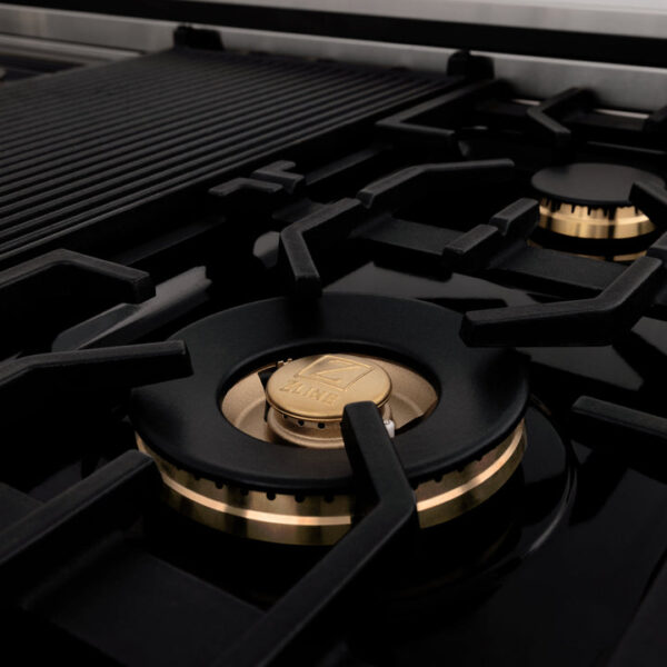 ZLINE Autograph Edition 48 in. 6.0 cu. ft. Dual Fuel Range with Gas Stove and Electric Oven in Stainless Steel with Polished Gold Accents (RAZ-48-G) - Image 9
