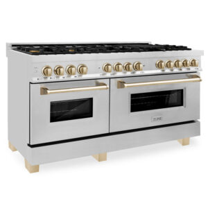 ZLINE Autograph Edition 60 in. 7.4 cu. ft. Dual Fuel Range with Gas Stove and Electric Oven in Stainless Steel with Champagne Bronze Accents (RAZ-60-CB)