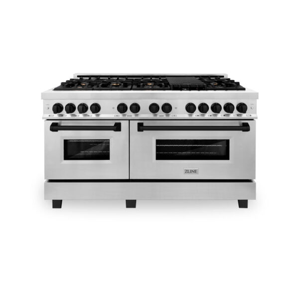 ZLINE Autograph Edition 60 in. 7.4 cu. ft. Dual Fuel Range with Gas Stove and Electric Oven in Stainless Steel with Matte Black Accents (RAZ-60-MB) - Image 2