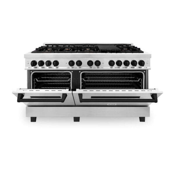 ZLINE Autograph Edition 60 in. 7.4 cu. ft. Dual Fuel Range with Gas Stove and Electric Oven in Stainless Steel with Matte Black Accents (RAZ-60-MB) - Image 3
