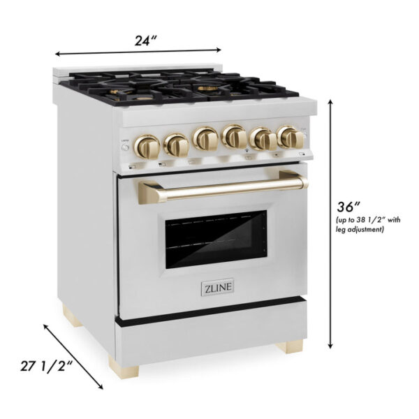 ZLINE Autograph Edition 24 in. 2.8 cu. ft. Range with Gas Stove and Gas Oven in Stainless Steel with Polished Gold Accents (RGZ-24-G) - Image 23