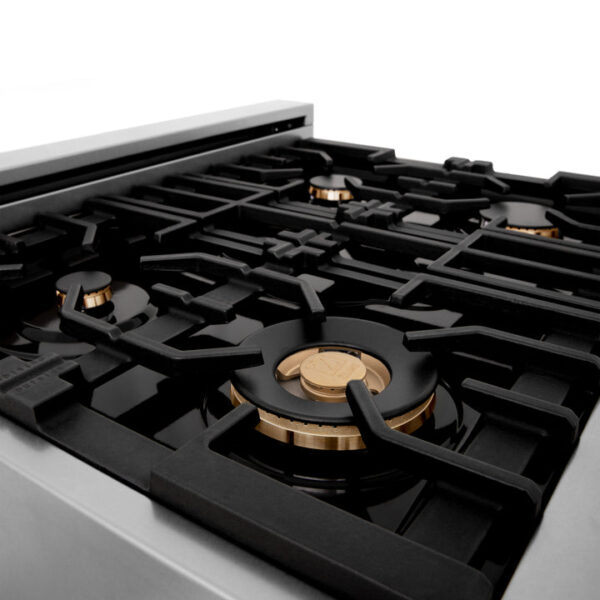 ZLINE Autograph Edition 30 in. Porcelain Rangetop with 4 Gas Burners in Stainless Steel and Polished Gold Accents (RTZ-30-G) - Image 6