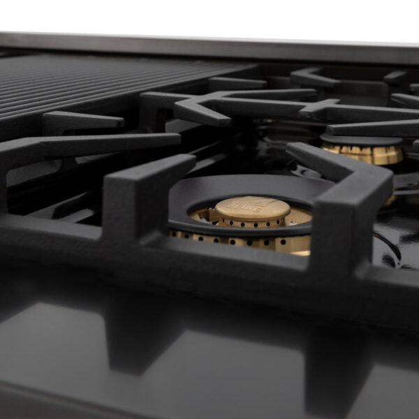 ZLINE Autograph Edition 48 in. Porcelain Rangetop with 7 Gas Burners in Black Stainless Steel and Champagne Bronze Accents (RTBZ-48-CB) - Image 8