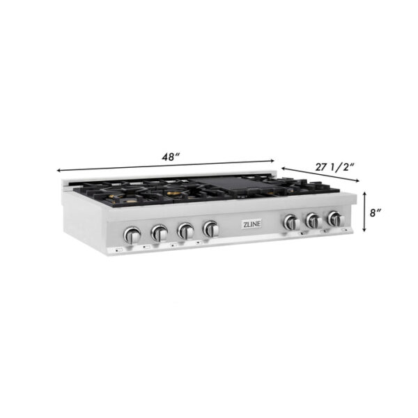 ZLINE 48 in. Porcelain Gas Stovetop with 7 Gas Brass Burners and Griddle (RT-BR-48) - Image 5