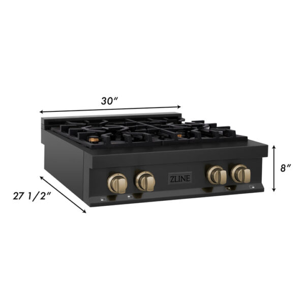ZLINE Autograph Edition 30 in. Porcelain Rangetop with 4 Gas Burners in Black Stainless Steel and Champagne Bronze Accents (RTBZ-30-CB) - Image 12