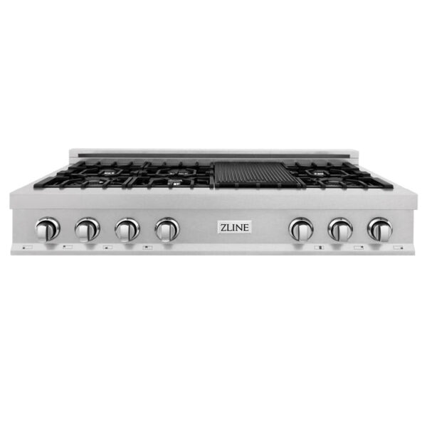 ZLINE 48 in. Porcelain Gas Stovetop in DuraSnow Stainless Steel with 7 Gas Burners and Griddle (RTS-48) - Image 16