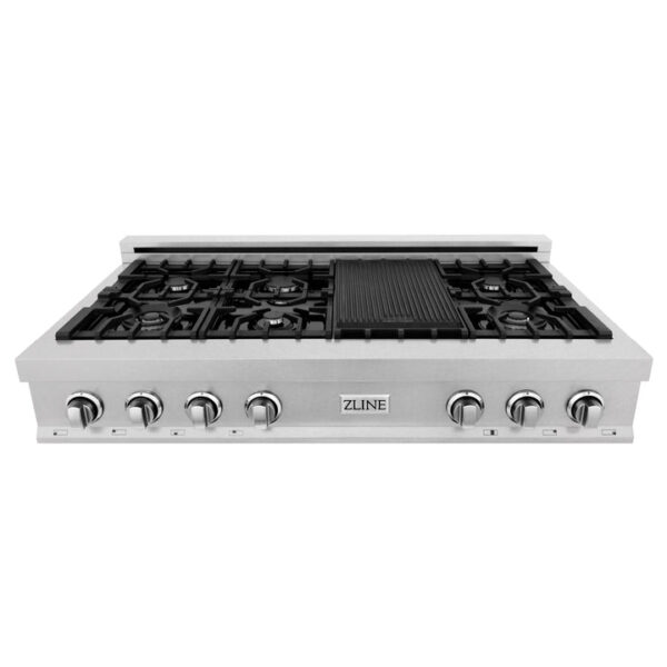 ZLINE 48 in. Porcelain Gas Stovetop in DuraSnow Stainless Steel with 7 Gas Burners and Griddle (RTS-48) - Image 13