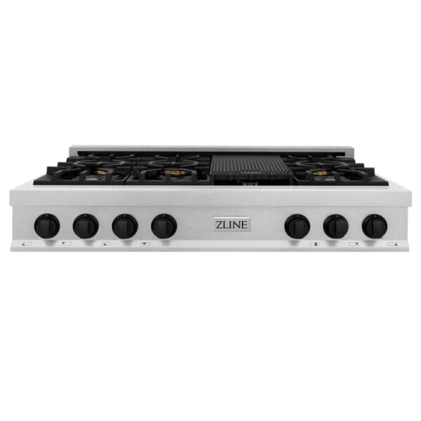 ZLINE Autograph Edition 48 in. Porcelain Rangetop with 7 Gas Burners in DuraSnow Stainless Steel and Matte Black Accents (RTSZ-48-MB) - Image 7