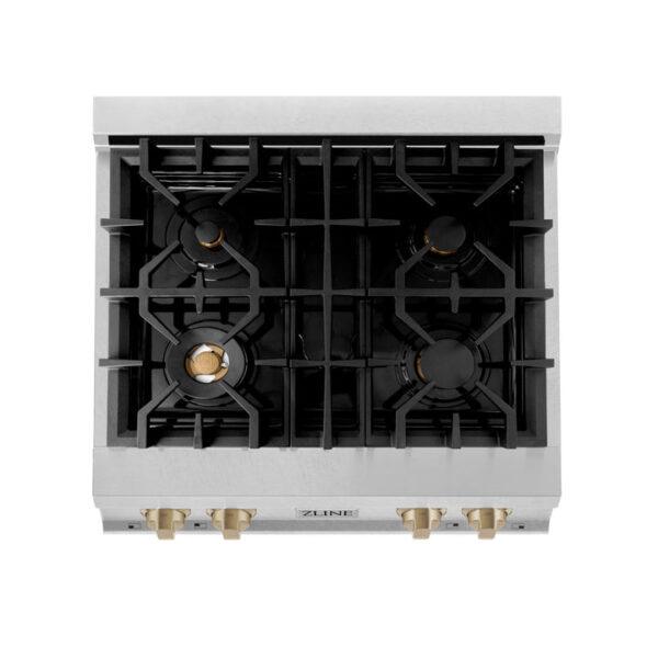 ZLINE Autograph Edition 30 in. Porcelain Rangetop with 4 Gas Burners in DuraSnow Stainless Steel with Champagne Bronze Accents (RTSZ-30-CB) - Image 7