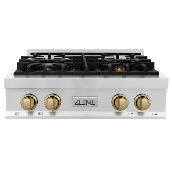 ZLINE Autograph Edition 30 in. Porcelain Rangetop with 4 Gas Burners in Stainless Steel and Champagne Bronze Accents (RTZ-30-CB) - Image 6