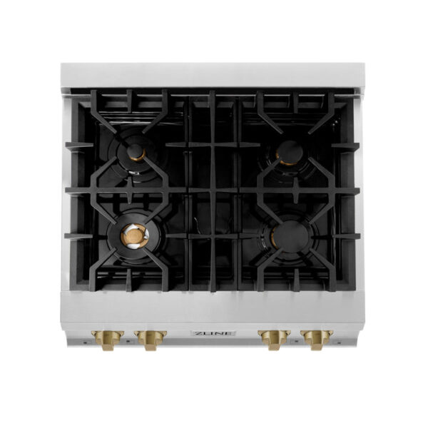 ZLINE Autograph Edition 30 in. Porcelain Rangetop with 4 Gas Burners in Stainless Steel and Champagne Bronze Accents (RTZ-30-CB) - Image 7