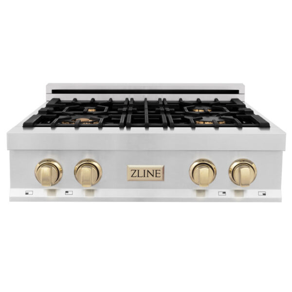 ZLINE Autograph Edition 30 in. Porcelain Rangetop with 4 Gas Burners in Stainless Steel and Polished Gold Accents (RTZ-30-G) - Image 10
