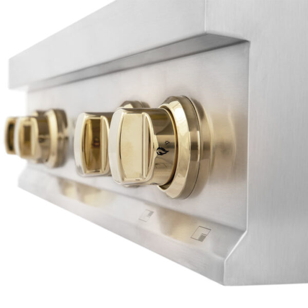 ZLINE Autograph Edition 30 in. Porcelain Rangetop with 4 Gas Burners in Stainless Steel and Polished Gold Accents (RTZ-30-G) - Image 7