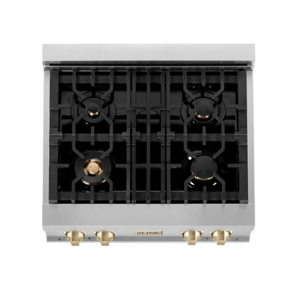 ZLINE Autograph Edition 30 in. Porcelain Rangetop with 4 Gas Burners in Stainless Steel and Polished Gold Accents (RTZ-30-G) - Image 8