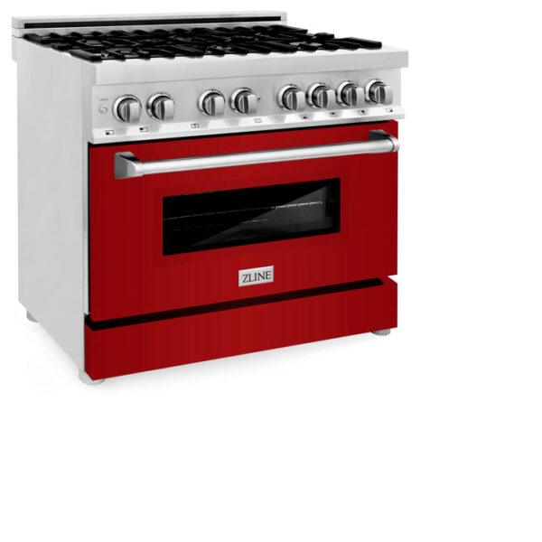 ZLINE 36 in. Dual Fuel Range with Gas Stove and Electric Oven in Stainless Steel with Red Gloss Door (RA-RG-36) - Image 5