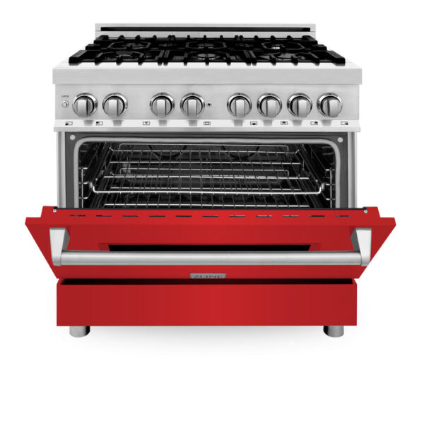 ZLINE 36 in. Dual Fuel Range with Gas Stove and Electric Oven in Stainless Steel with Red Matte Door (RA-RM-36) - Image 7
