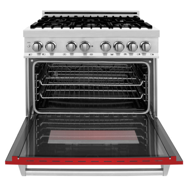 ZLINE 36 in. Dual Fuel Range with Gas Stove and Electric Oven in Stainless Steel with Red Matte Door (RA-RM-36) - Image 6