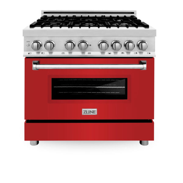 ZLINE 36 in. Dual Fuel Range with Gas Stove and Electric Oven in Stainless Steel with Red Matte Door (RA-RM-36) - Image 8