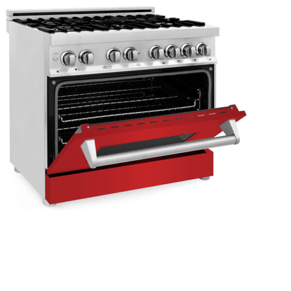 ZLINE 36 in. Dual Fuel Range with Gas Stove and Electric Oven in Stainless Steel with Red Matte Door (RA-RM-36) - Image 4
