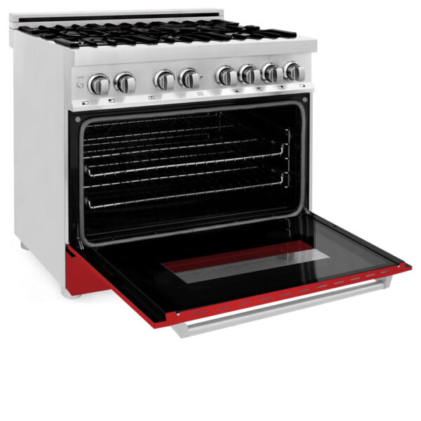 ZLINE 36 in. Dual Fuel Range with Gas Stove and Electric Oven in Stainless Steel with Red Matte Door (RA-RM-36) - Image 3